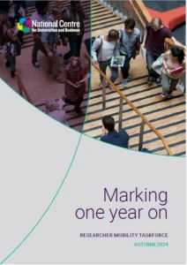 The cover of the Marking one year on: Researcher Mobility Taskforce report